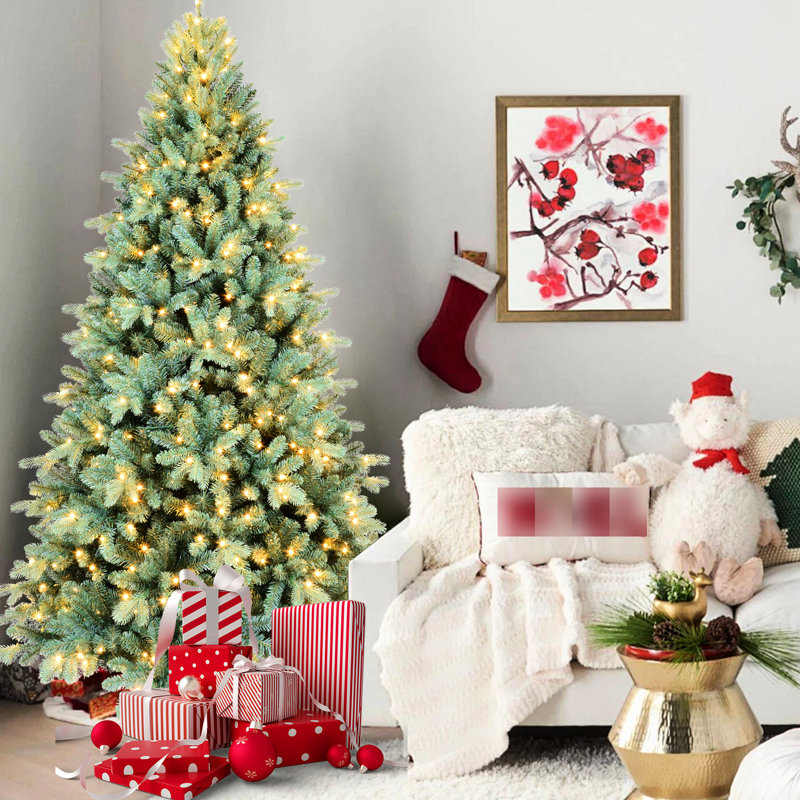 Arbre de Noël de 9 pi avec teinte bleue, 3268 pointes, 800 lumières à DEL, installation rapide et look complet avec branches articulées blanches chaudes pour l'assemblage