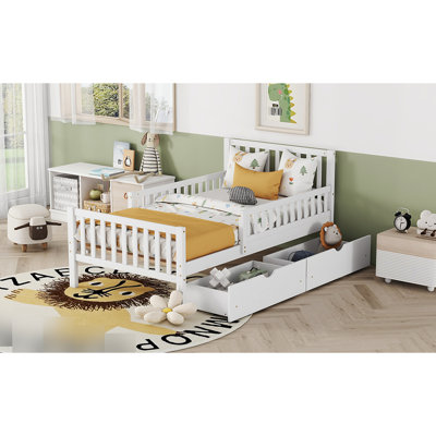Lit plateforme simple avec garde-corps et rangement - Extension en bois blanc Glamour