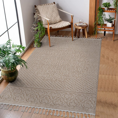 Naar Guros Area Rugs, Beige/Medallion Accent Power Loom Machine -Crafted Rug