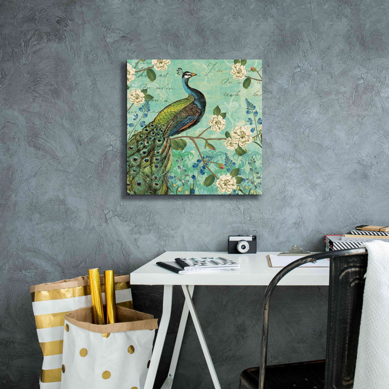 «Peacock Arbor V Blue» par Sue Schlabach, estampe numérique sur toile, L 18 po x H 18 po