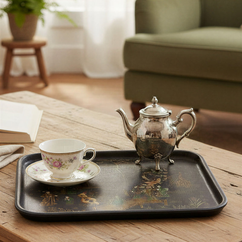 Decorative Metal Tray With Forest Landscape