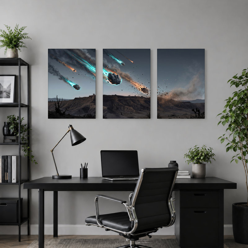 Ensemble de 3 toiles de météorites, H 30 po x l 20 po x 3 pièces