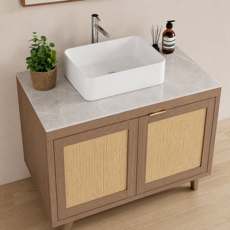 Lavabo vasque rectangulaire, lavabo de comptoir en porcelaine vitrifiée blanche, lavabo en céramique au-dessus du comptoir, robinet non inclus