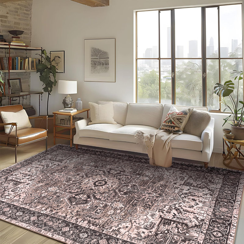 Tapis à motif floral lavable Fillender, Rectangle 4pi x 6 pi