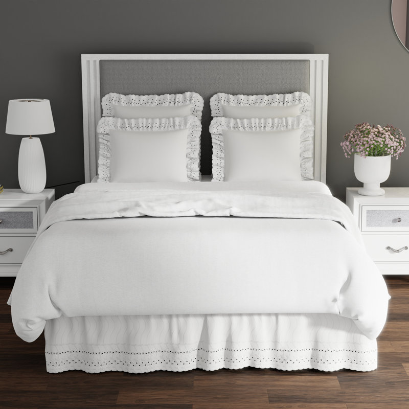 Fresh Ideas Eyelet Bed Skirt, Ruffled Design, 18" Drop, King, White, King, White, 18"