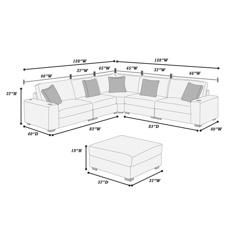 Vergil 6-piece Modular Set, 37" H x 128" W x 128" D