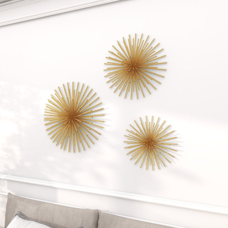 3-Piece 3D Starburst Abstract Metal Wall Decor, Gold