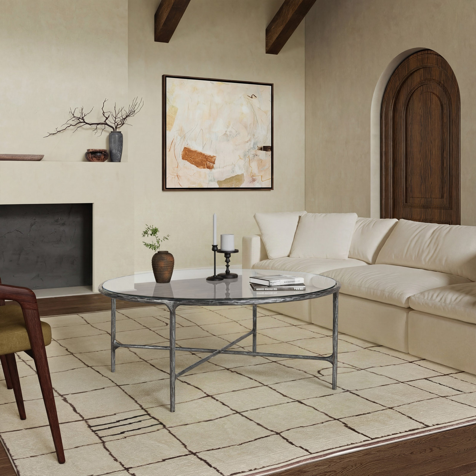 Evelynn 4 Legs Coffee Table, Silver, Clear, Glass