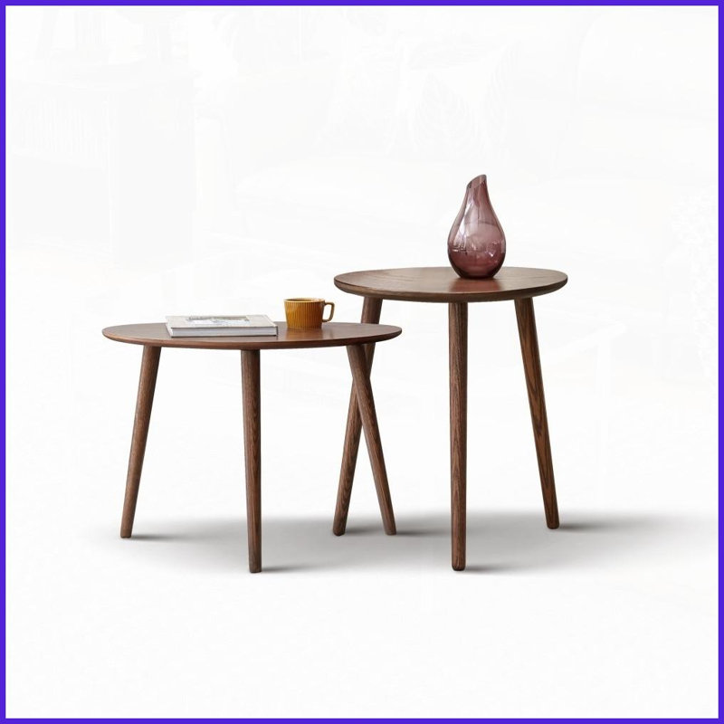 Table basse en chêne massif de style Mid-Century moderne - hauteurs ovales décalées, facile à assembler, sans formaldéhyde