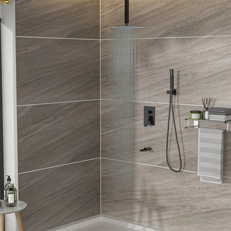 Ceiling Mounted Shower With Waterfall Tub Spout & Us Standard Thread - Bronze System 1.8 Gpm Flow Oil Rubber