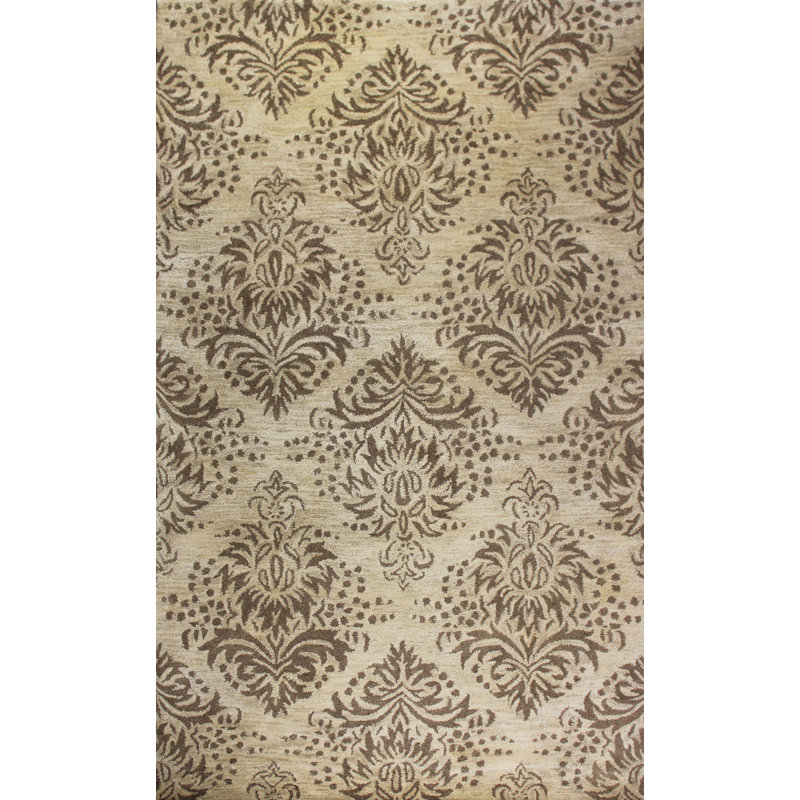 Tapis décoratif beige Touffeté à la main à motif floral en forme de rectangle Soraya, Rectangle 8 pi x 11 pi