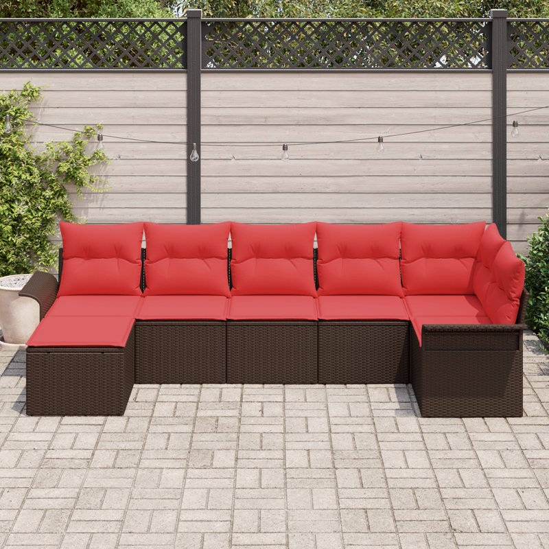 Ensemble de canapé de jardin avec coussin en rotin brun vidaXL, Structure brune / coussin rouge