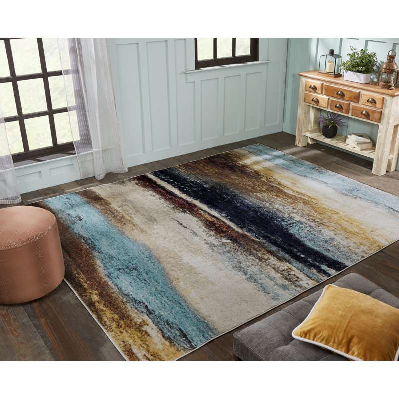 Zakrzewski Abstract Area Rug in Blue, Rectangle 2' x 3'