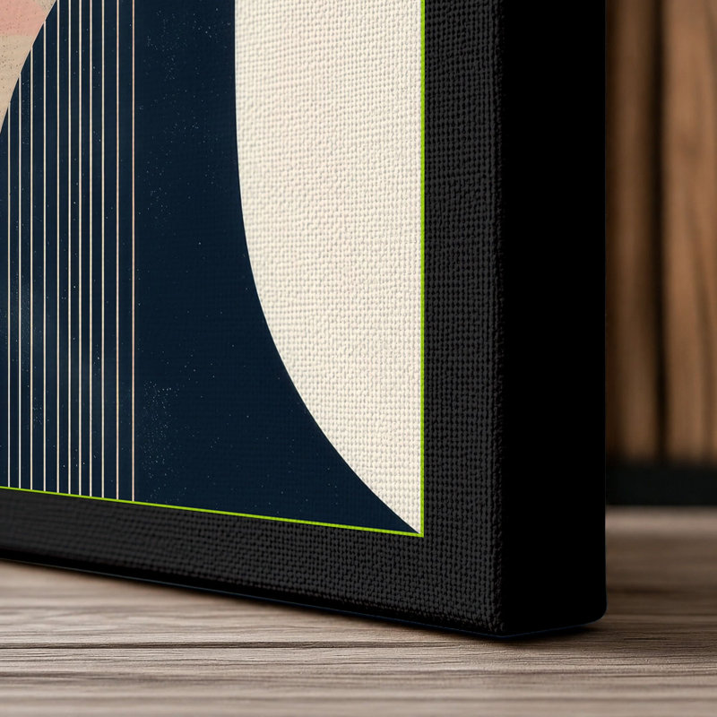 Geometric Harmony Mid-Century 1 Piece Wrapped Canvas Wall Art, 18x12 - 45.7 x 30.5 cm, Black Border