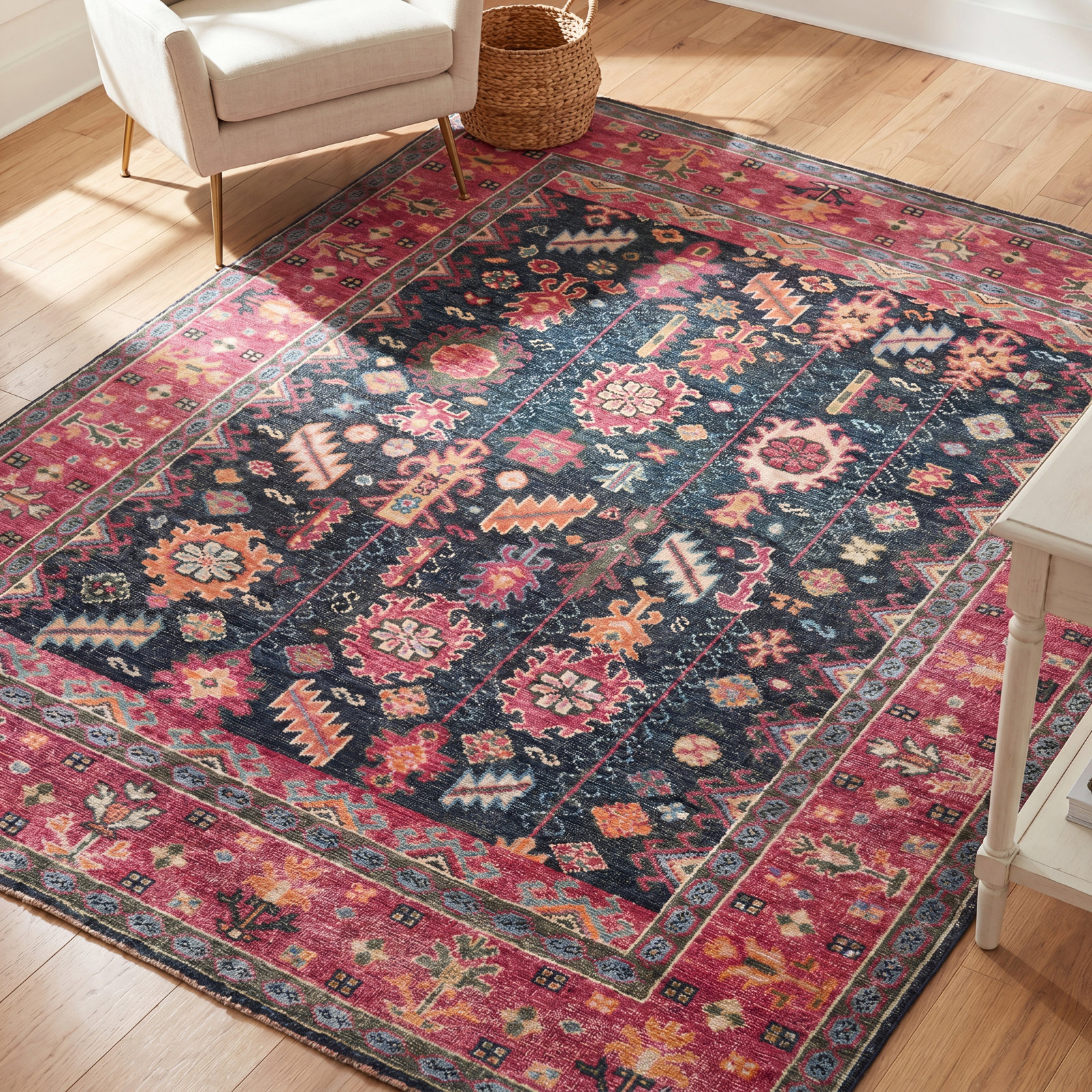 Cecille Handmade Wool Pink Rug, Rectangle 5'6" x 8'6"