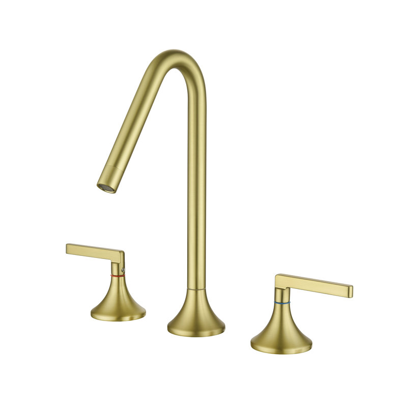 11.14" Widespread 2-Handle Bathroom Sink Faucet, Solid Brass Bathroom Vanity Faucet 3 Holes Basin Mixer Faucets, Brushed Gold