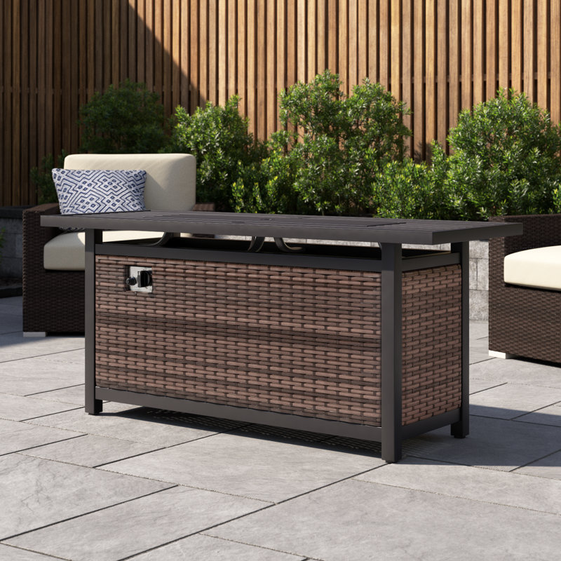 Bohde Rectangle Wicker Propane Smokeless Fire Pit Table with Hidden Fuel Tank