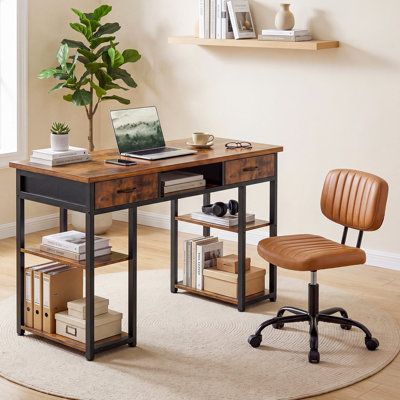 Home Office Furniture Set, 48" Computer Desk And Adjustable PU Leather Task Chair Set