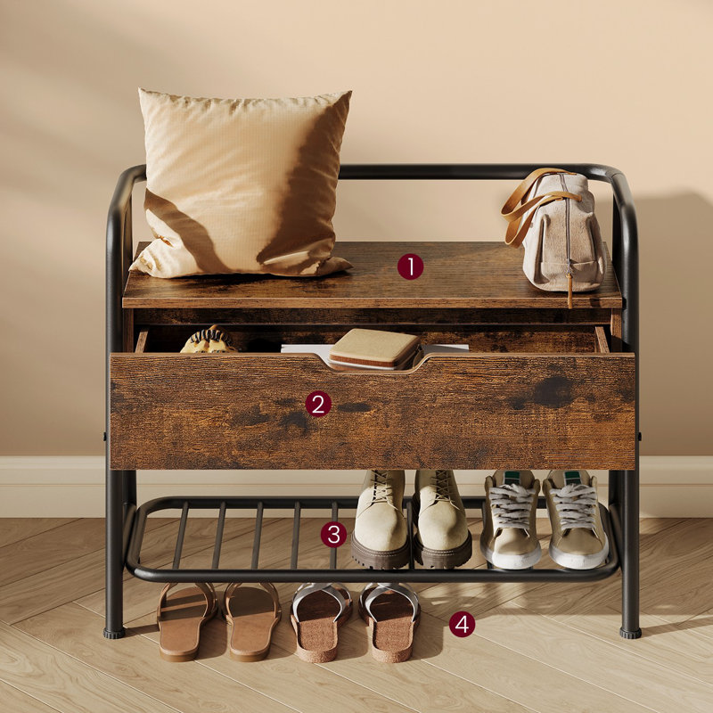 Banc à chaussures avec tiroir organisateur, H 25 po x l 31,5 po x P 11,8 po