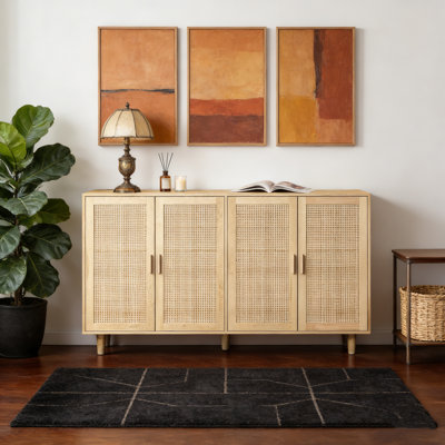 62.20"Elegant And Functional 4-Door Rattan Decorative Storage Cabinet,For Bedroom,Living Room,Office,Easy Assembly
