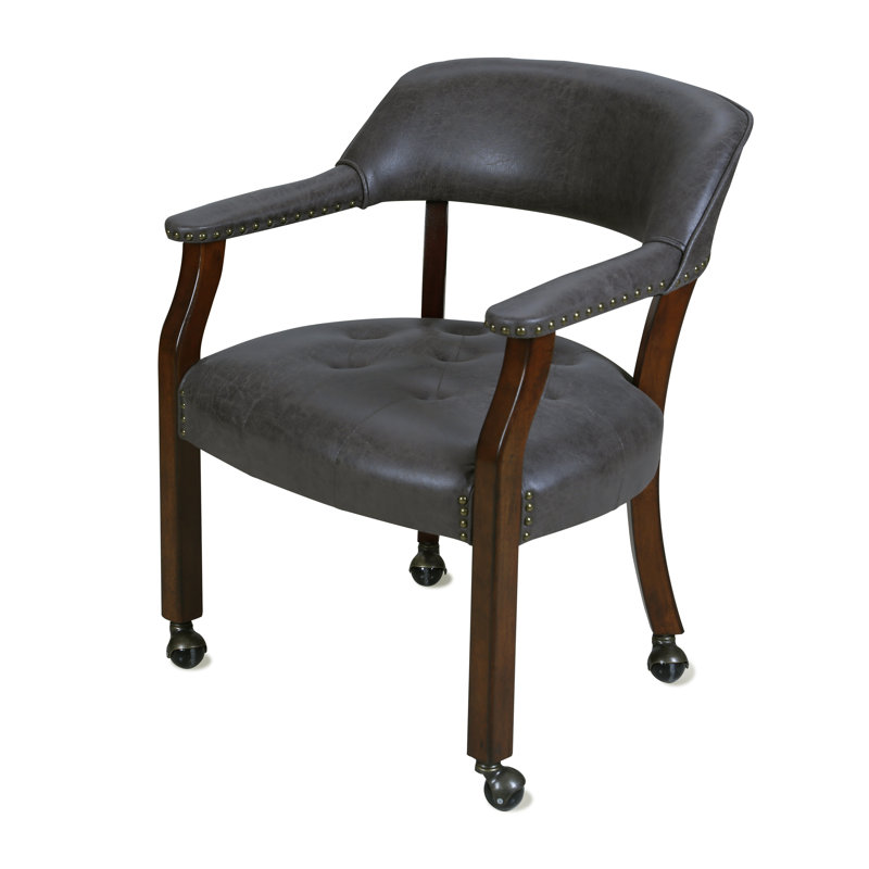 Faux Leather Swivel Armchair, Dark Gray Faux Leather, Brown