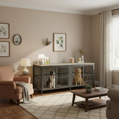 Super Large TV Cabinet Dog Crate Furniture Dog Cage End Table, 80'' W X 28'' D X 32''H