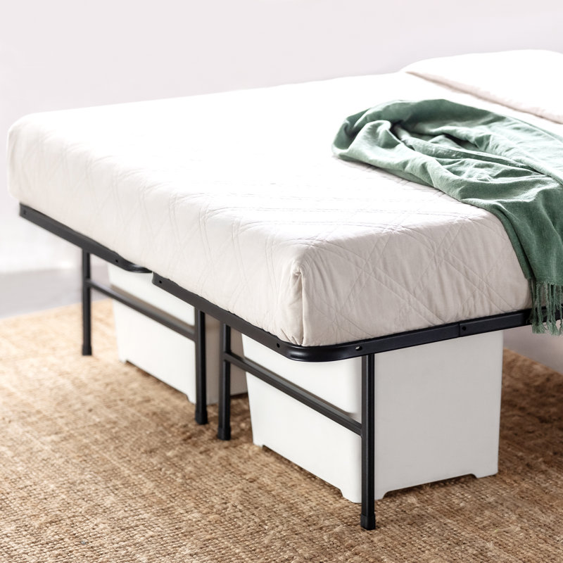 Queen Black Steel Bed Frame with Bamboo Slats