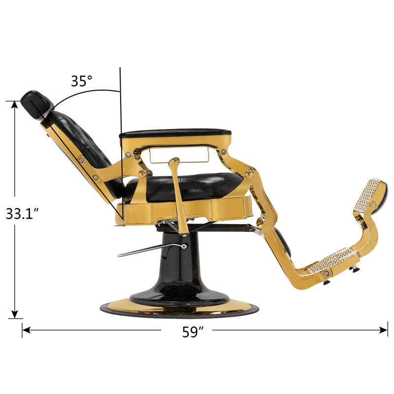 Fauteuil de coiffeur inclinable ergonomique 27 po, Similicuir noir, Doré