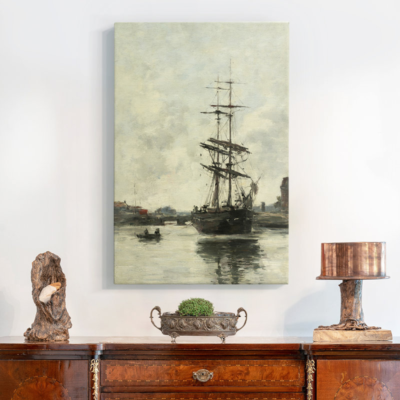 Imprimé nautique rétro XLI, H 28 po x l 19 po, Toile tendue, Pas de tapis