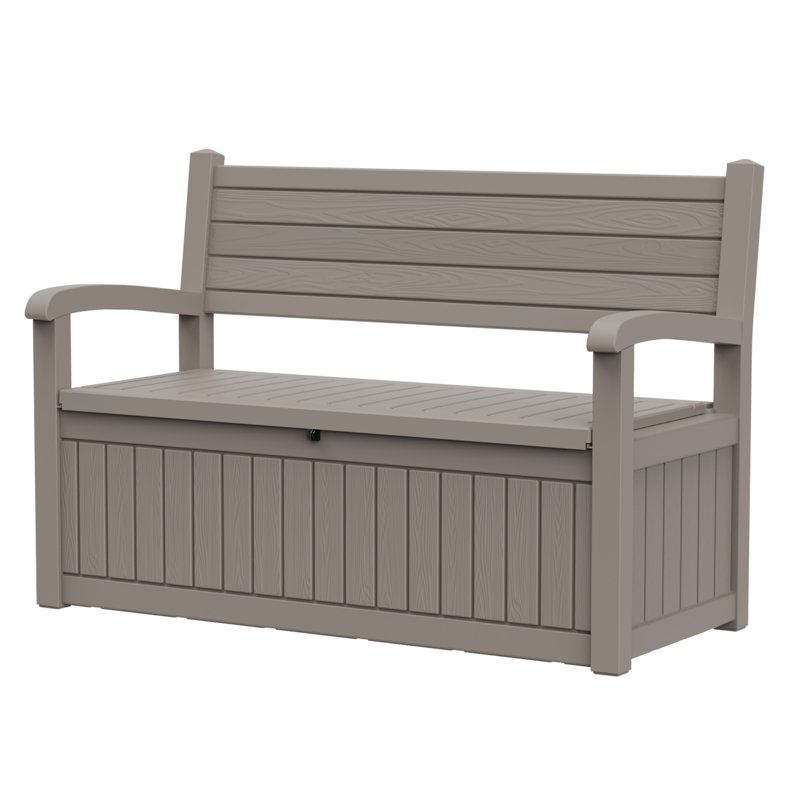 80 Gallon Outdoor Storage Bench With Backrest, Wood-grain Resin, 2-person, Brown