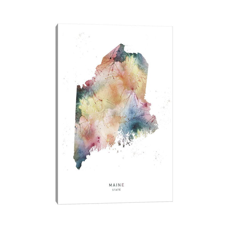 Carte de l'État du Montana à l'aquarelle, H 26 po x l 18 po x 1,5 po, Maine
