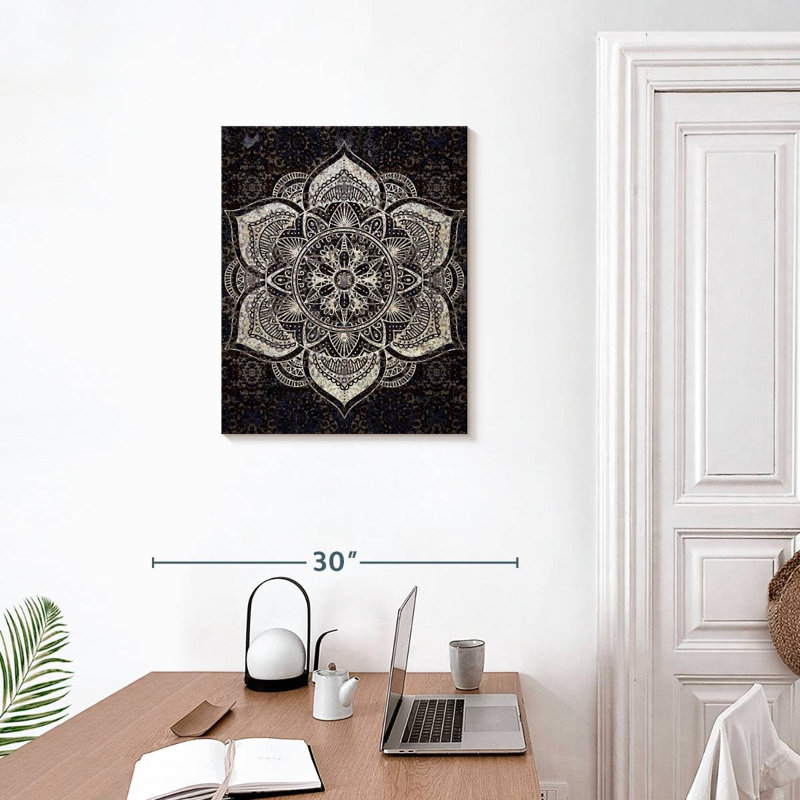 Impression sur toile noir et blanc Mandala, H 25 po x l 20 po x P 1,25 po