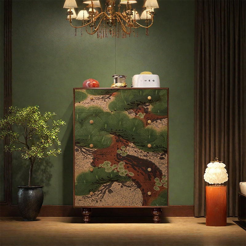 Armoire de rangement multi-tiroirs en pin massif, Noyer