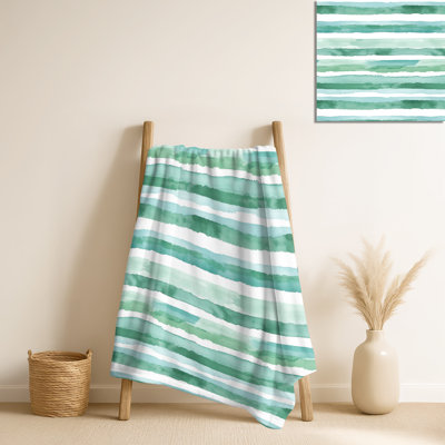 Mint Breeze Stripes I - Couverture chaude rayée, jeté Coastal Cozy
