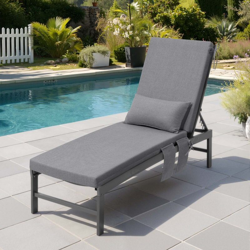 Outdoor Chaise Lounge Cushion with Pocket and Pillow, 21'' W X 72'' D, Light Gray