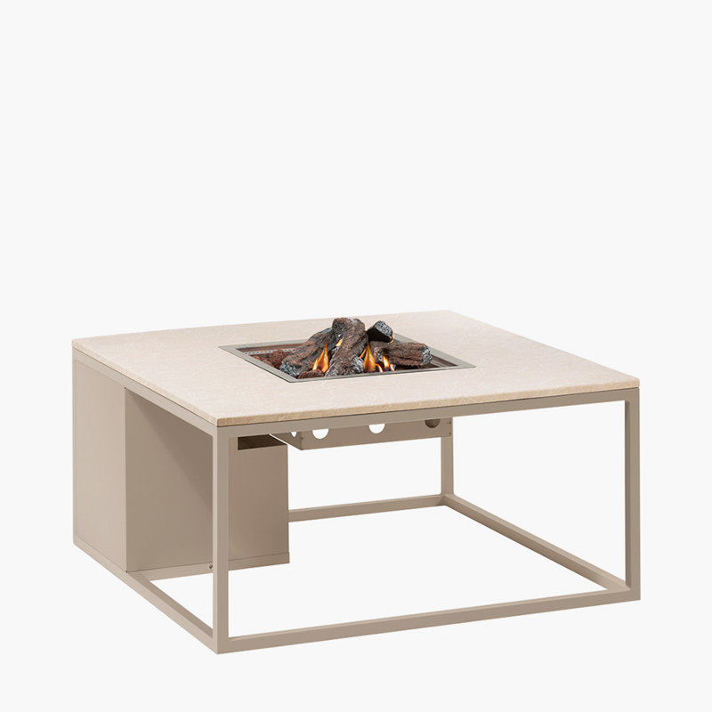 Himanshu Round Douglas Fir Wood Propane Smokeless Fire Pit Table with Hidden Fuel Tank, Sandy Beige