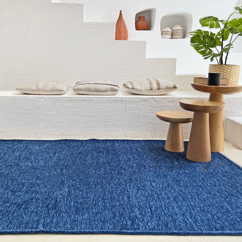 Alfa Rich Asherman Solid Dark Blue Washable Cotton Area Rugs for Living Room Bedroom Kitchen Dining, Rectangle 6'5" x 9'5"