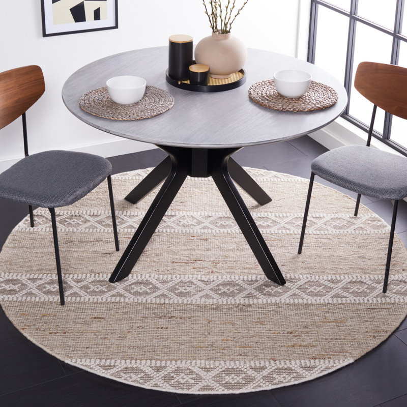 Tapis beige / ivoire en laine / coton tissé à la main Areionna, Rond 6 pi