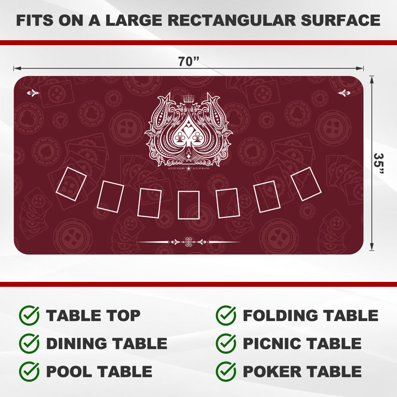 Tapis de poker 47 po x 24 po, plateau de poker Texas Hold'em portable avec cylindre de rangement, Rouge