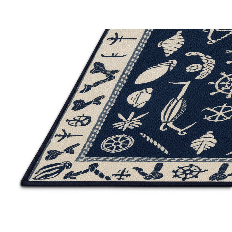 Washable Cape Cod Collection Coastal Area Rug, Square 3'