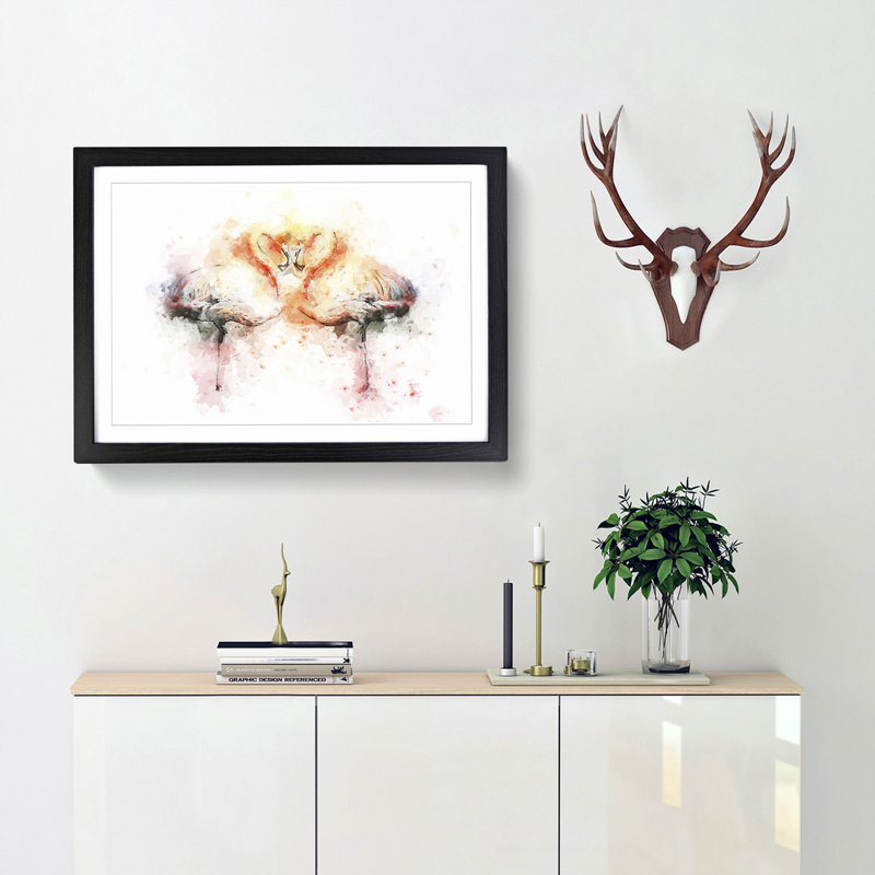 Pink Flamingo in Abstract - Framed Print, 60cm H x 91cm W x 2cm D, Black