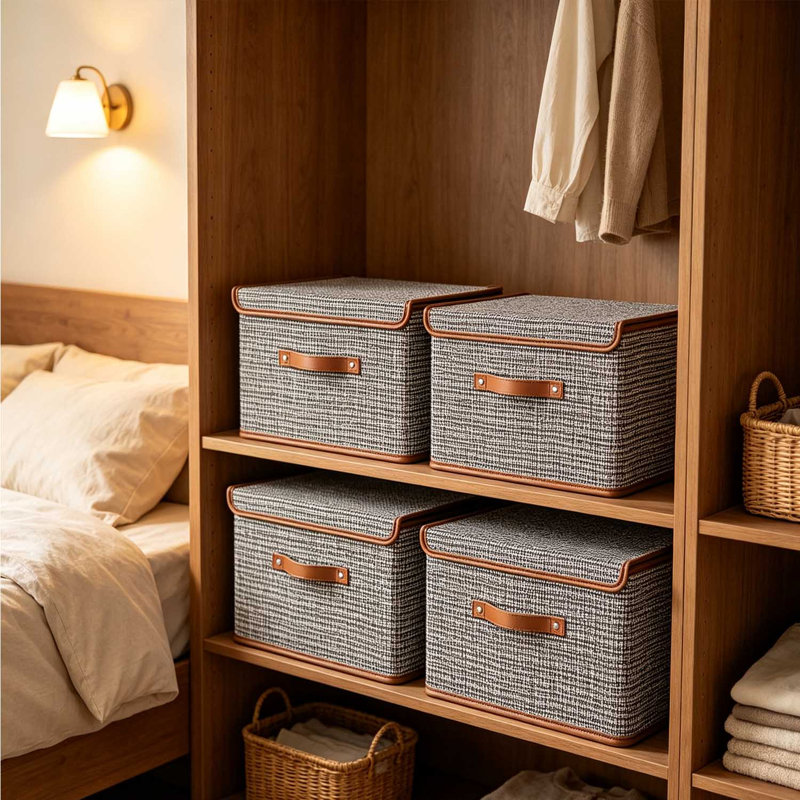 2 PCS Storage Bins with Lids, Collapsible Closet Organizer Container, Fabric Organizer Box with Handles, Decorative Storage Boxes with Lids for Organizing Clothes, Books, File,