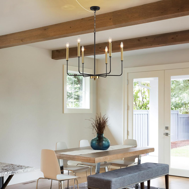 Lustre à intensité variable avec cordon long - Luminaire suspendu de style campagne moderne 6 lumières pour la salle à manger, la chambre à coucher, le porche, le pavillon de jardin - Hauteur réglable pour plafond incliné / voûté / plat