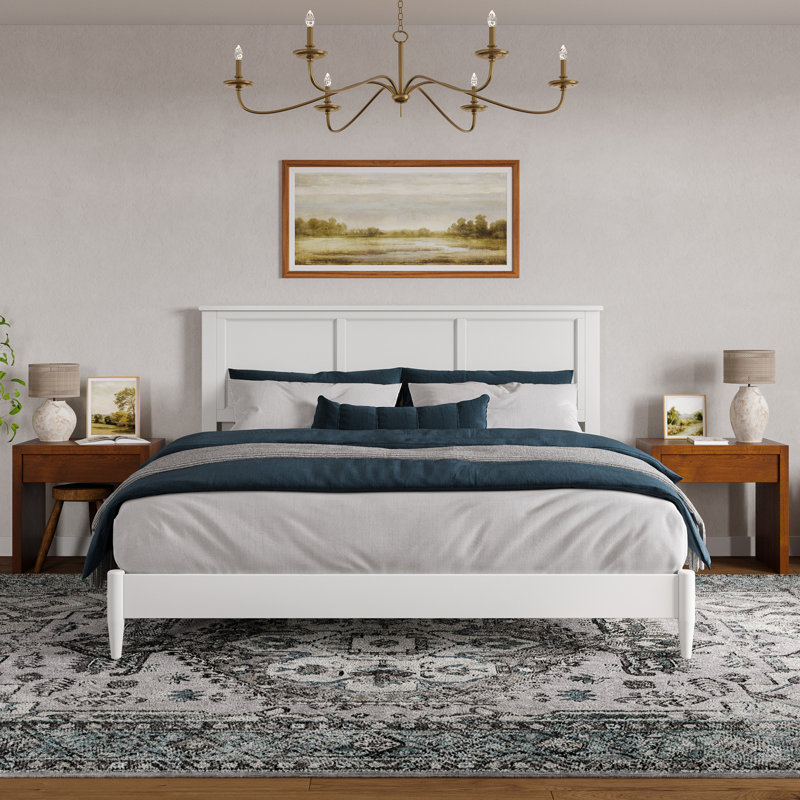 Amandah Low Profile Solid Wood Panel Bed, White, King