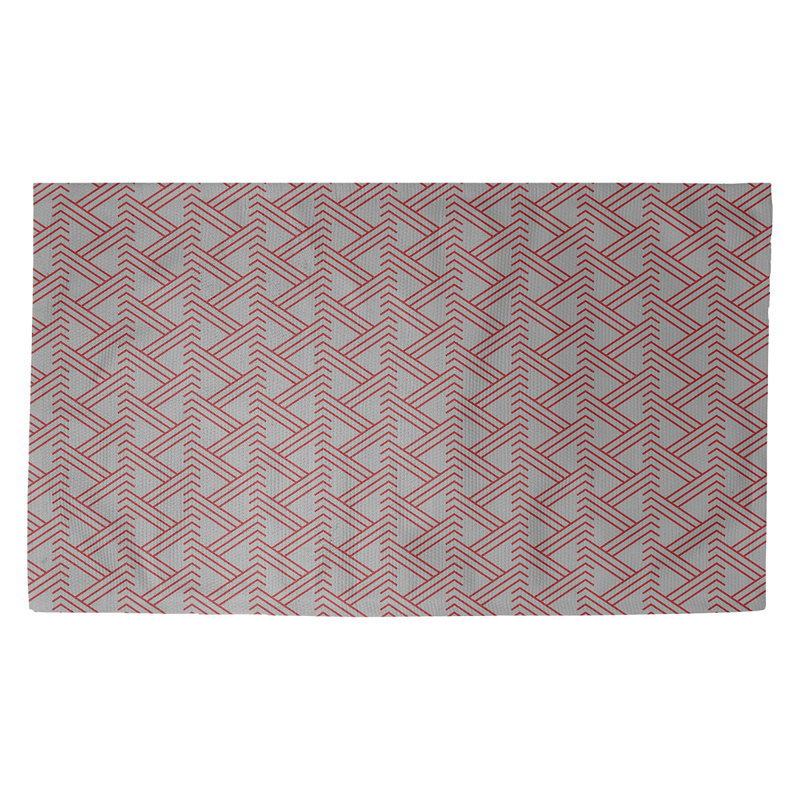 Gris zigzag/Tapis décoratif rouge, Rectangle 2 pi x 3 pi