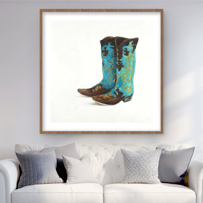Bottes de cowboy bleues - imprimé mat brun encadré pour la décoration intérieure