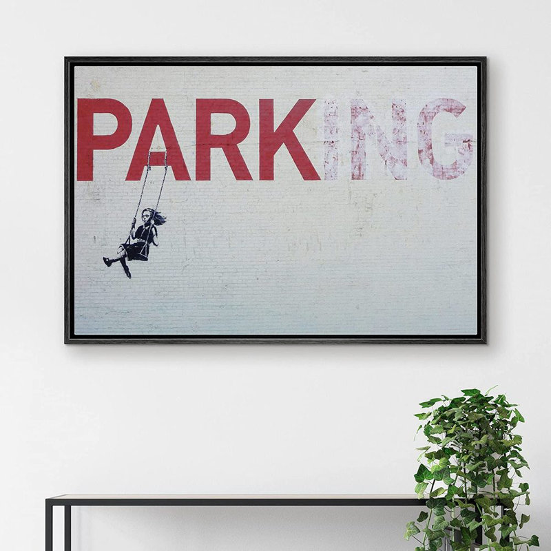 «Banksy Girl In Swing On Park Sign Graffiti», impression sur toile, Noir, L 24 po x H 36 po
