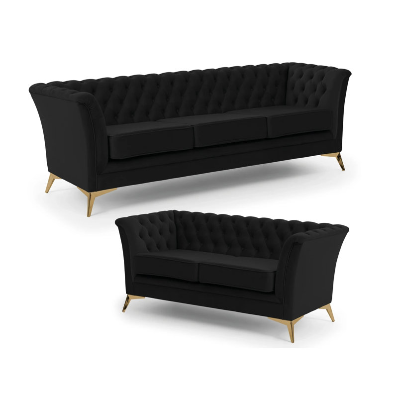 Whitby 2 - Piece Velvet Living Room Set, Gold, Black