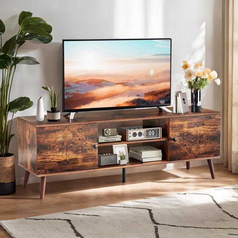 Barranco TV Stand Up to 60 Inch, Mid Century Modern Entertainment Center with Storage for Living Room, Rustic Brown