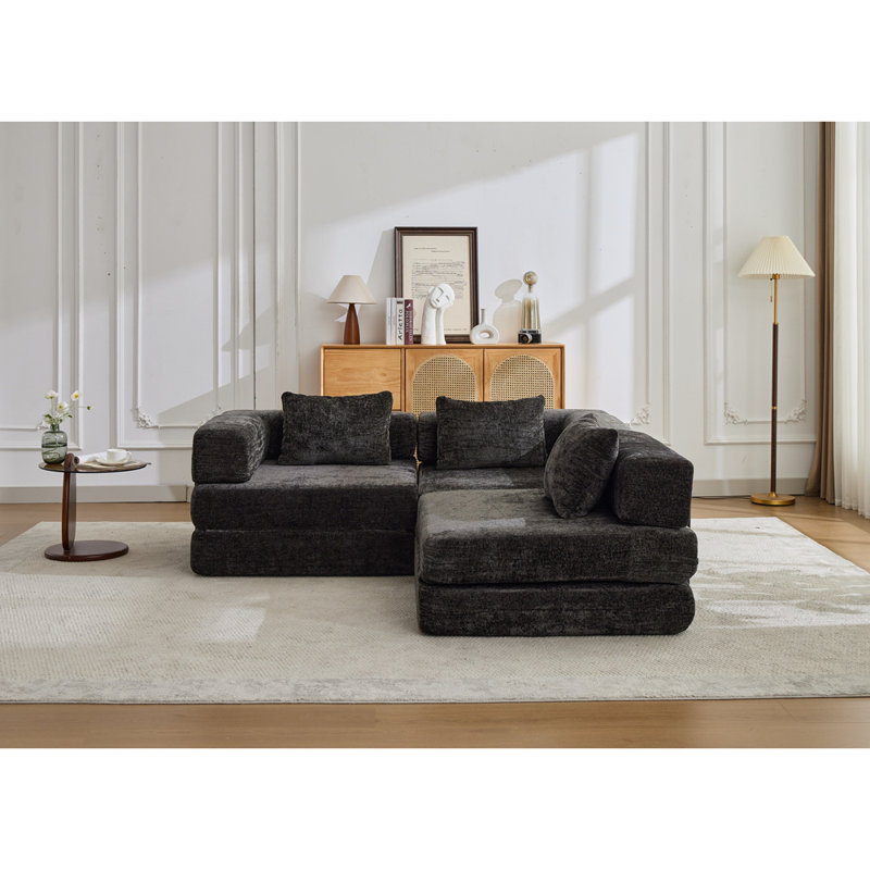 Canapé à compression, canapé-lit convertible au sol avec structure de forme fixe, canapé modulaire désossé, aucun assemblage requis, tissu chenille, pour la chambre du salon